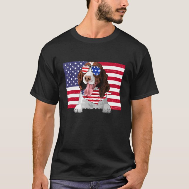 Camiseta Bandera estadounidense 4 de julio Springer Spaniel (Anverso)