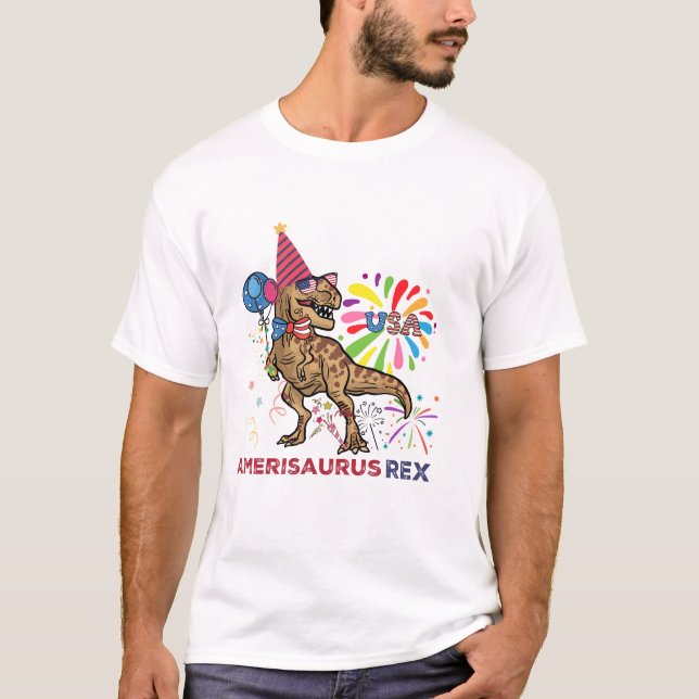Camiseta Bandera estadounidense 4 de julio T Rex Dinosaur A (Anverso)