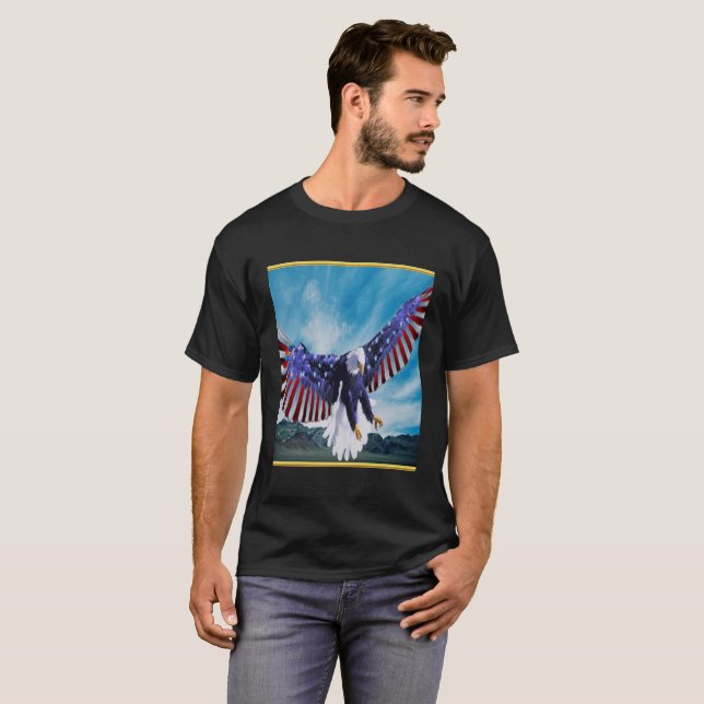 Camiseta Bandera estadounidense Águila volando en el Reliev (Anverso completo)