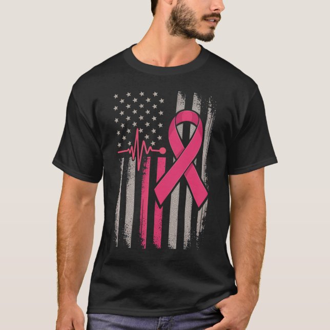 Camiseta Bandera estadounidense angustiada Cáncer de Mama D (Anverso)