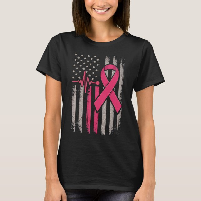 Camiseta Bandera estadounidense angustiada Cáncer de Mama D (Anverso)