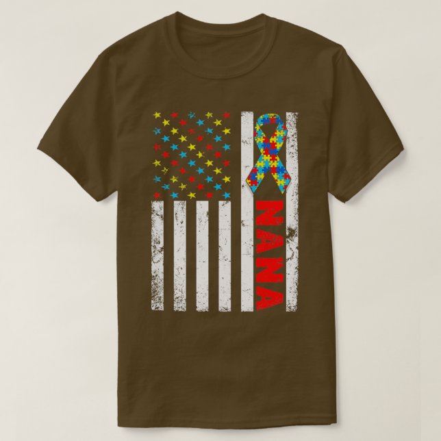 Camiseta Bandera estadounidense angustiada Nana Autism Awar (Diseño del anverso)