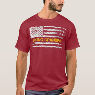 Camiseta Bandera estadounidense antigua Orgullosa Esquiador