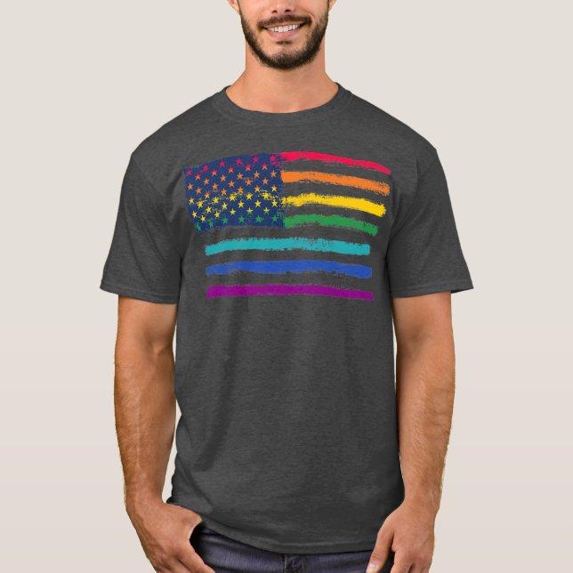 Camiseta Bandera estadounidense arcoiris del orgullo LGBT  (Anverso)