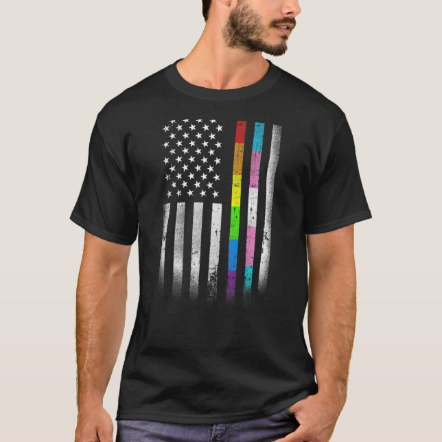 Camiseta Bandera estadounidense arcoiris derechos homosexua (Anverso)