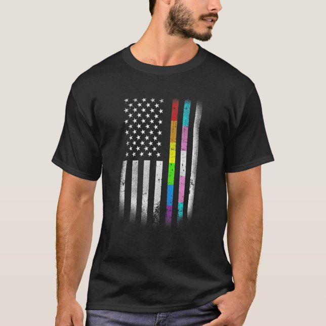 Camiseta Bandera estadounidense arcoiris derechos homosexua (Anverso)