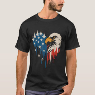Camiseta Bandera estadounidense Bald Eagle Fighter Jets Pat