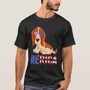 Camiseta Bandera Estadounidense Basset Hound Dog Gafas De S