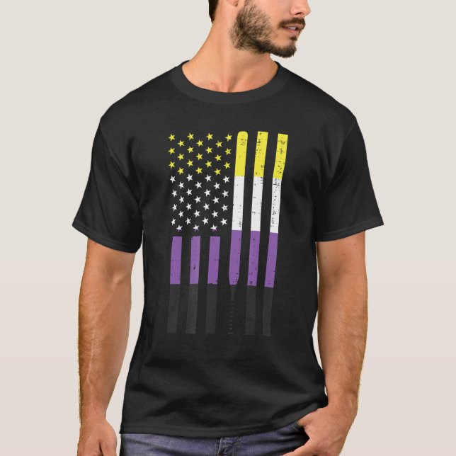 Camiseta Bandera Estadounidense Bat De Béisbol No Binario E (Anverso)