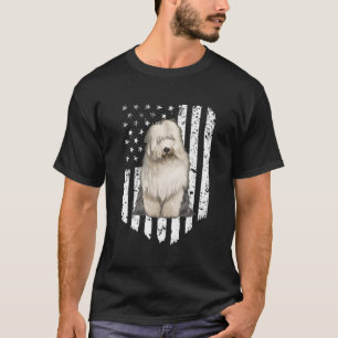 Camiseta Bandera estadounidense blanca negra Perro de oveja