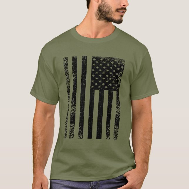Camiseta Bandera estadounidense blanca y negra angustiada (Anverso)