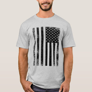 Camiseta Bandera estadounidense blanca y negra angustiada