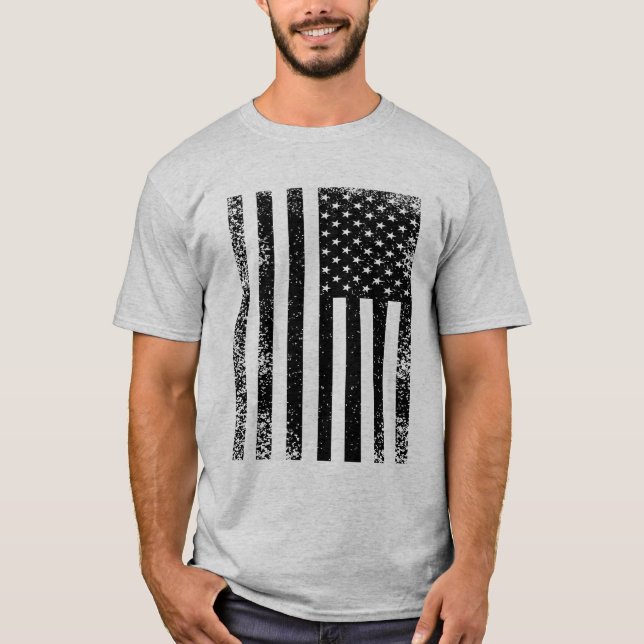 Camiseta Bandera estadounidense blanca y negra angustiada (Anverso)