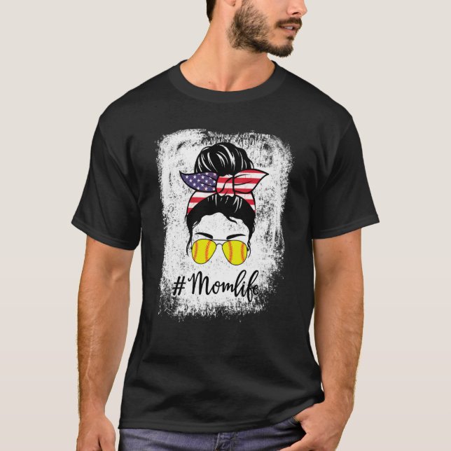 Camiseta Bandera estadounidense blanqueada Softball Fastpit (Anverso)