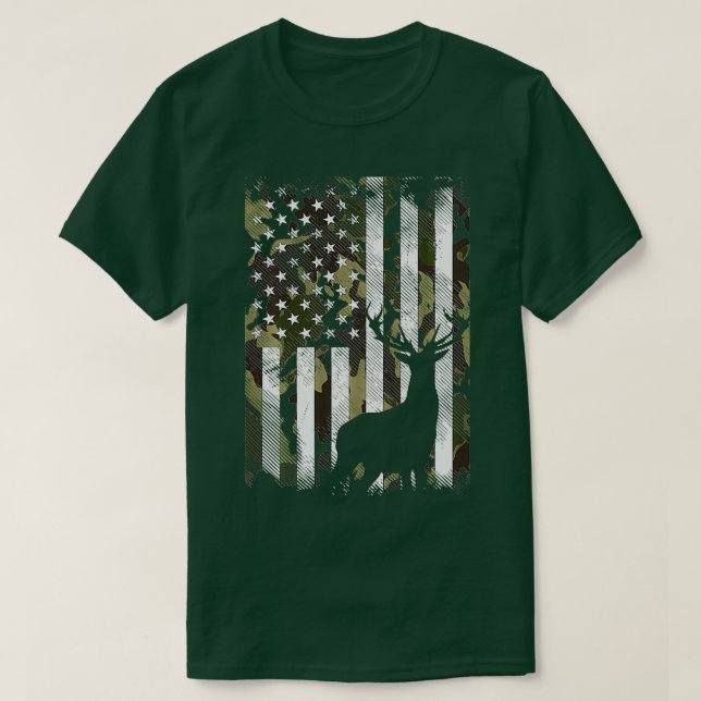 Camiseta Bandera estadounidense camo Deer Elk Buck Caza Caz (Diseño del anverso)