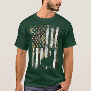 Camiseta Bandera estadounidense camo Deer Elk Buck Caza Caz