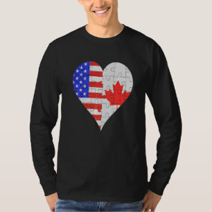Camiseta Bandera estadounidense canadiense corazón