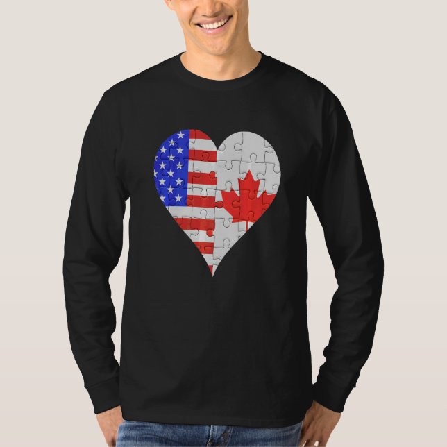Camiseta Bandera estadounidense canadiense corazón (Anverso)