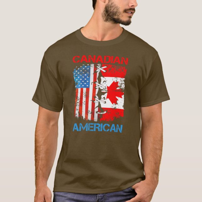 Camiseta Bandera estadounidense canadiense Día de los hombr (Anverso)