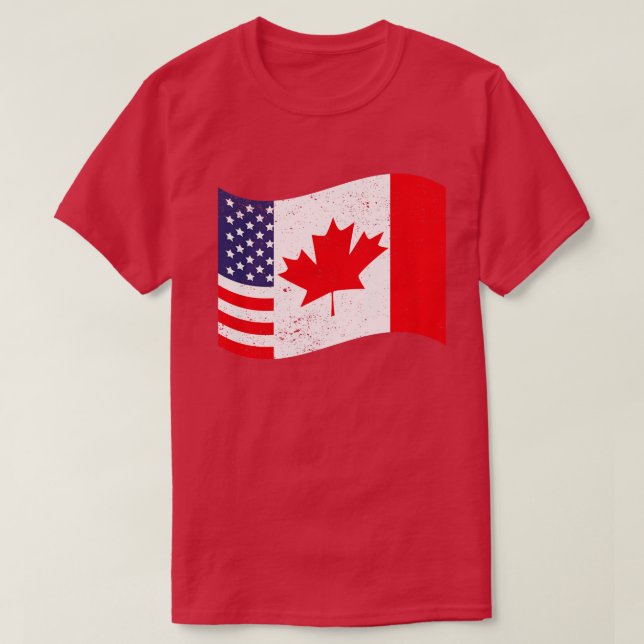 Camiseta Bandera estadounidense canadiense US Maple Leaf Ca (Diseño del anverso)