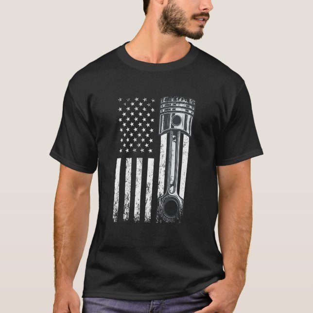 Camiseta Bandera Estadounidense Con Desi Gráfico De Piston  (Anverso)