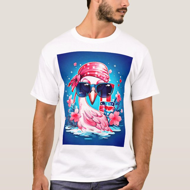 Camiseta Bandera estadounidense con Personalizado Flamingo- (Anverso)
