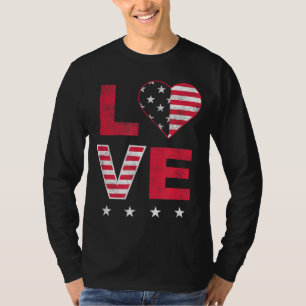 Camiseta Bandera estadounidense Corazón azul blanco rojo 4