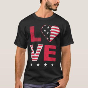 Camiseta Bandera estadounidense Corazón azul blanco rojo 4 