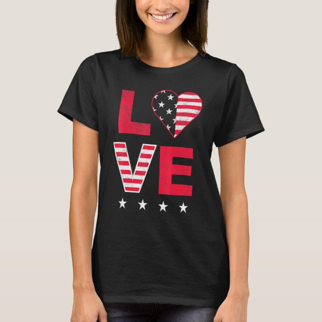 Camiseta Bandera Estadounidense Corazón Rojo Azul Blanco 4  (Anverso)
