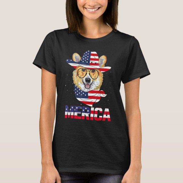 Camiseta Bandera estadounidense Corgi Dog Gafas de sol Patr (Anverso)
