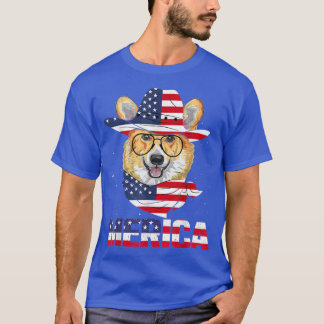 Camiseta Bandera estadounidense Corgi Dog Gafas de sol Patr