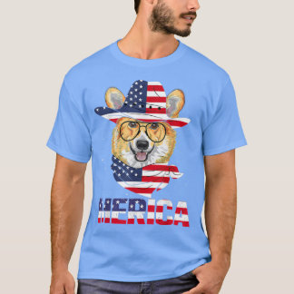 Camiseta Bandera estadounidense Corgi Dog Gafas de sol Patr
