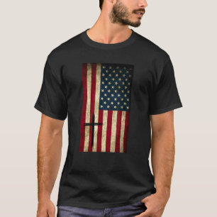 Camiseta Bandera Estadounidense Cross Silhouette Christian 