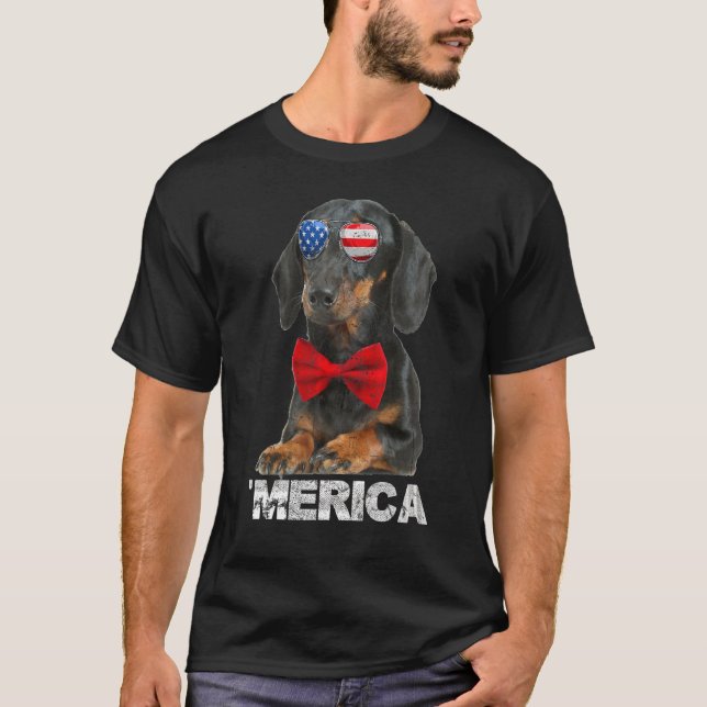 Camiseta Bandera Estadounidense Dachshund 4 De Julio (Anverso)