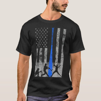 Camiseta Bandera estadounidense de béisbol Bate azul Béisbo