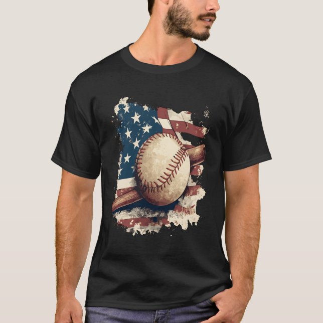 Camiseta Bandera Estadounidense De Béisbol Para El Día Del  (Anverso)