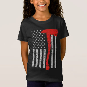 Camiseta Bandera estadounidense de bomberos hacha cola en l