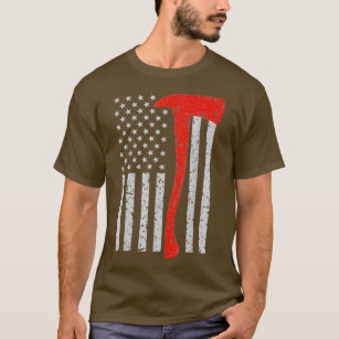 Camiseta Bandera estadounidense de bomberos hacha cola en l