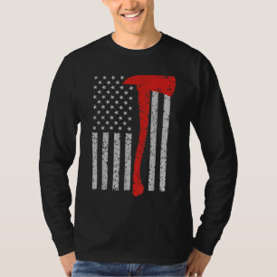Camiseta Bandera estadounidense de bomberos hacha cola en l