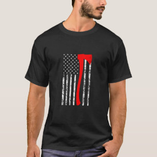 Camiseta Bandera estadounidense de bomberos hacha cola roja
