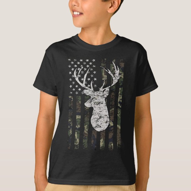 Camiseta Bandera estadounidense de Camo de Caza de Deer (Anverso)