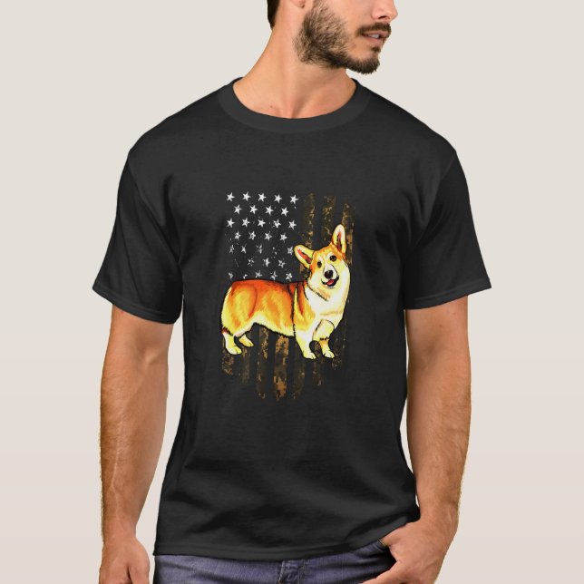 Camiseta Bandera estadounidense de Camo Pembroke Welsh Corg (Anverso)