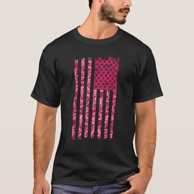 Camiseta Bandera estadounidense de camo rosado angustiada (Anverso)