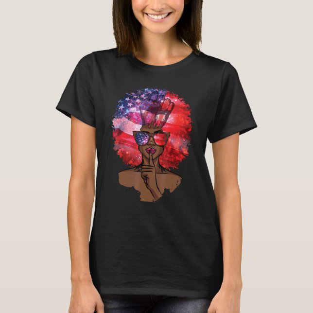 Camiseta Bandera estadounidense de Chica negro Melanin afro (Anverso)
