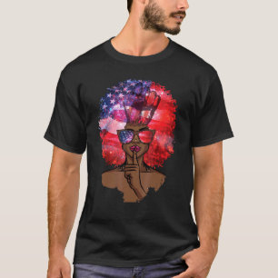 Camiseta Bandera estadounidense de Chica negro Melanin afro