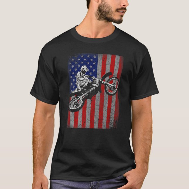 Camiseta Bandera estadounidense de Dirt Bike Rider Motocros (Anverso)