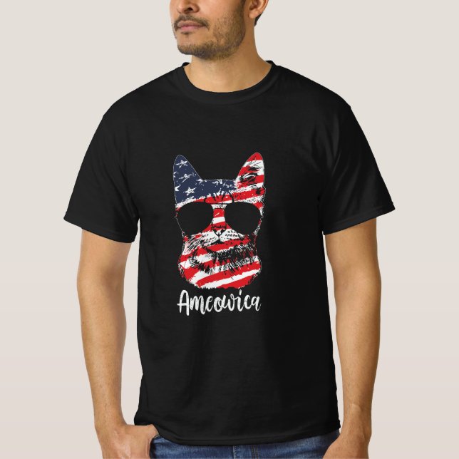 Camiseta Bandera estadounidense de felino 4 de julio (Anverso)