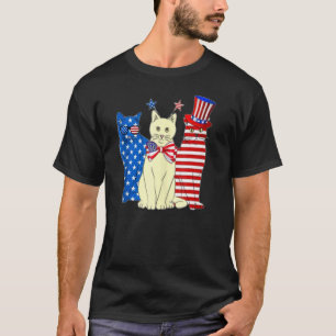 Camiseta Bandera estadounidense de gato azul rojo