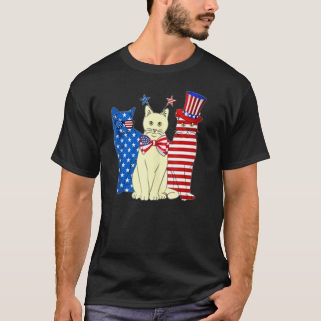 Camiseta Bandera estadounidense de gato azul rojo (Anverso)