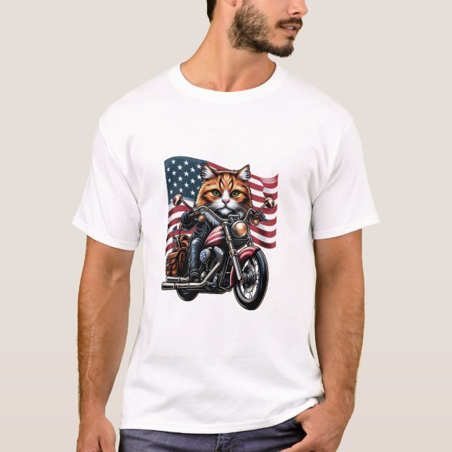 Camiseta Bandera estadounidense de Grunge Grunge Cat Riding (Anverso)